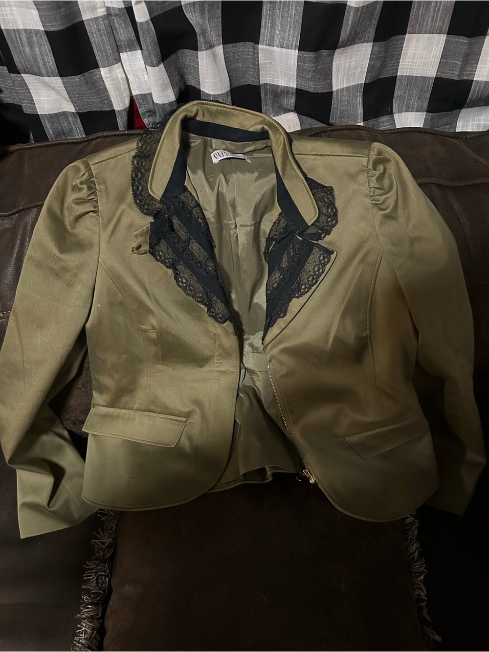 RED Valentino Olive Green Lace-Trim Blazer